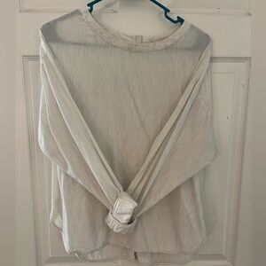 Tan linen button down back LOFT blouse